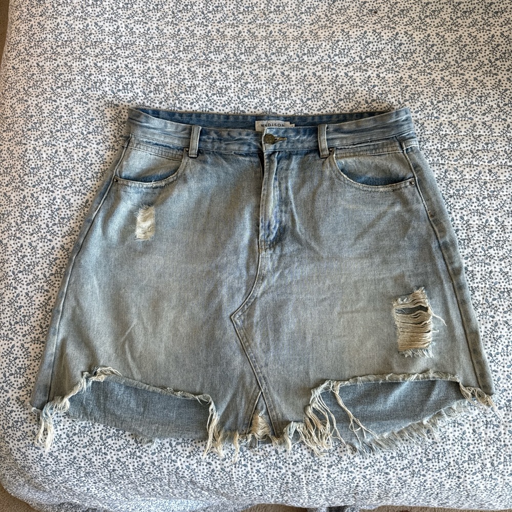 Distressed Denim Mini Skirt